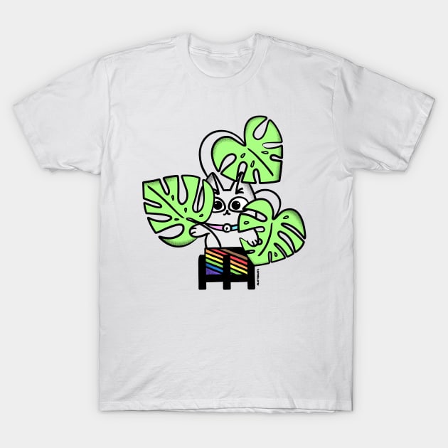 Rainbow Pride Cat in Plant T-Shirt by plattercats